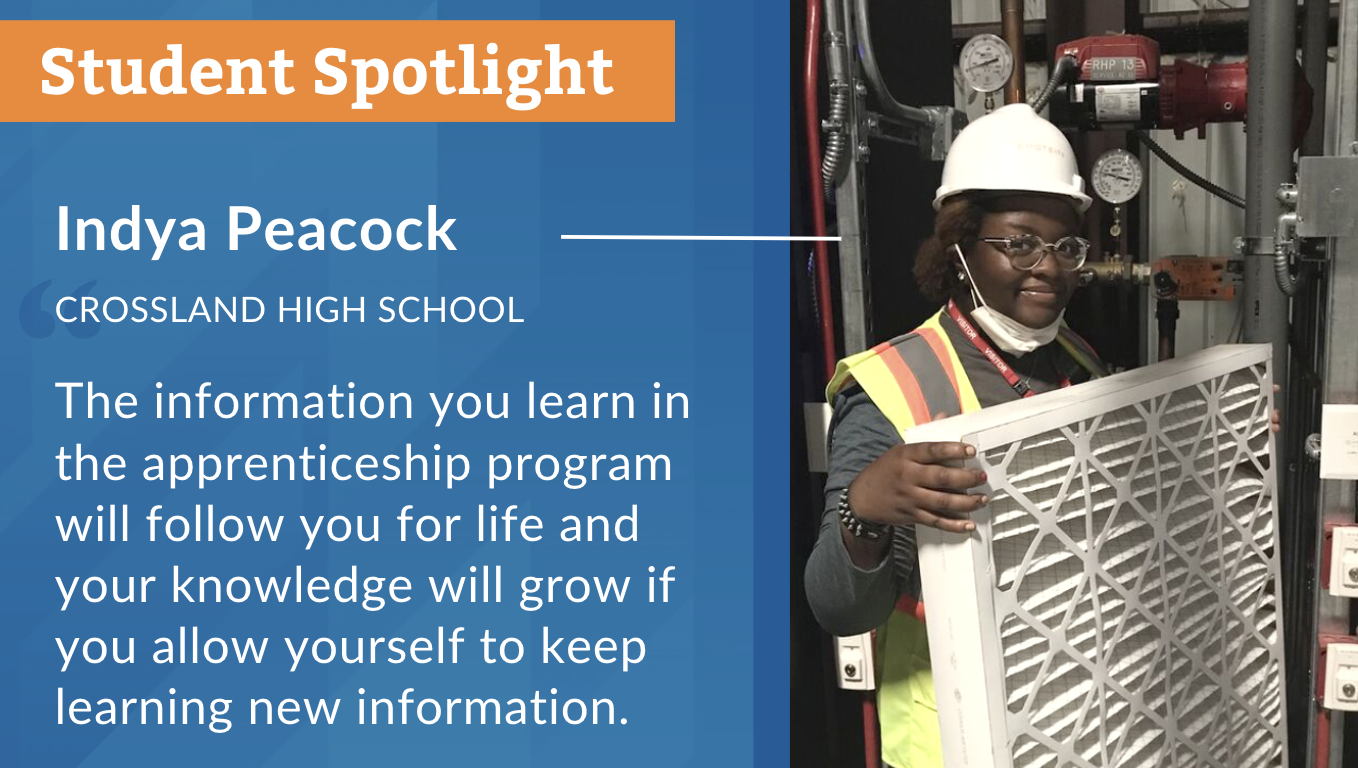 Student Spotlight, Indya Peacock HVAC Apprentice Crossland High School