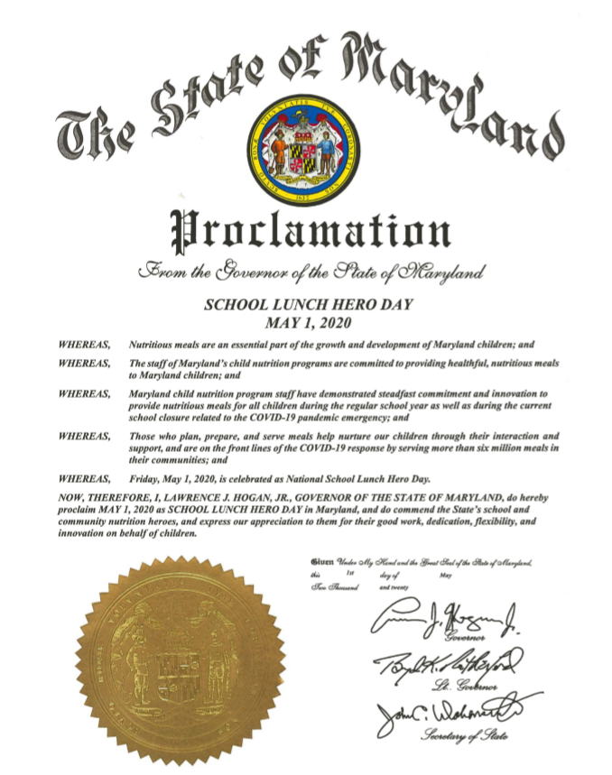 School Lunch Here Day (May 1,2020) State Proclamation 